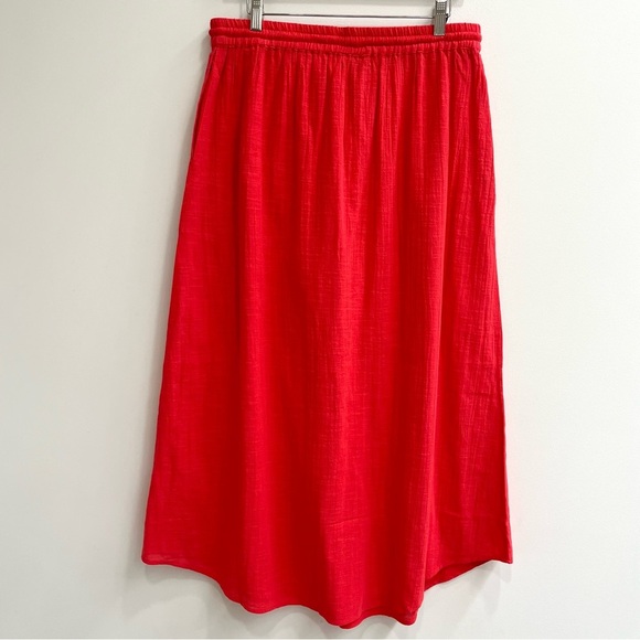 Lilla P Coral Orange Red Women's Midi Skirt Pull On Elastic Waist Pockets XL - Picture 2 of 10